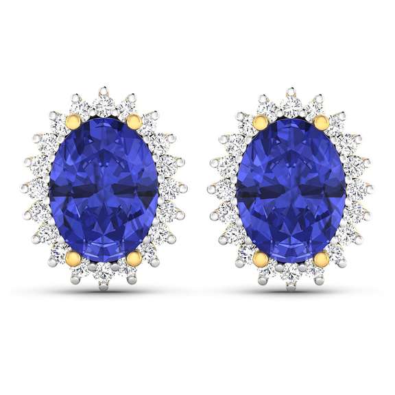 14 Kt Yellow Gold Tanzanite Diamond Earrings