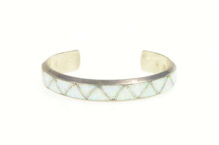Sterling Silver Southwestern Syn. Opal Zig Zag Inlay Bracelet