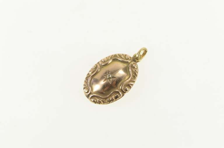 14K Yellow Gold Victorian Domed Scroll Work Vintage Charm/Pendant