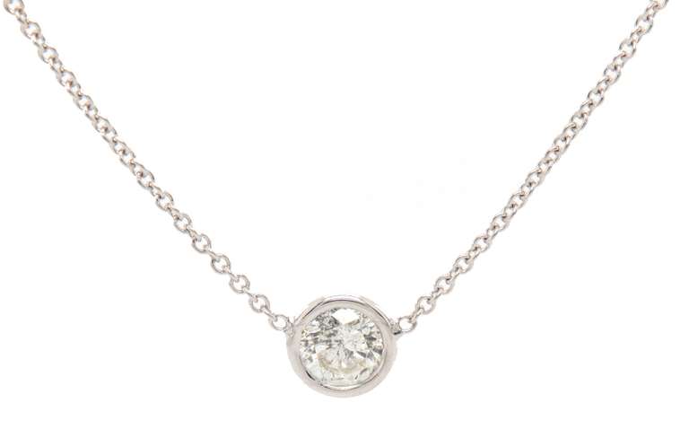 Sparkling 0.58ct Round Diamond Bezel Set Solitaire Necklace White Gold