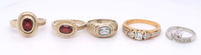 Group Lot of 5 Vintage 925 Sterling Silver Gemstone Rings