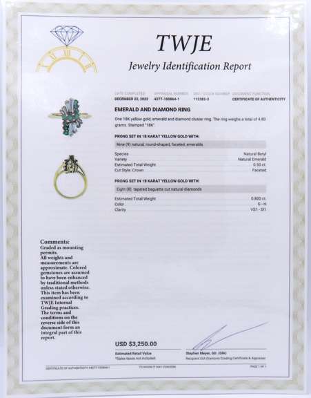 Gorgeous 18kt Yellow Gold Baguette Diamond and Emerald Ring