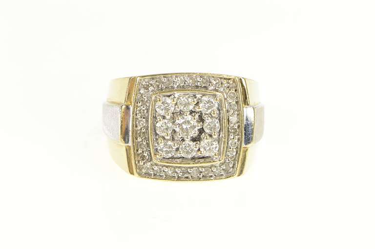 14K Yellow Gold 1.25 Ctw Men's Diamond Squared Halo Cluster Ring