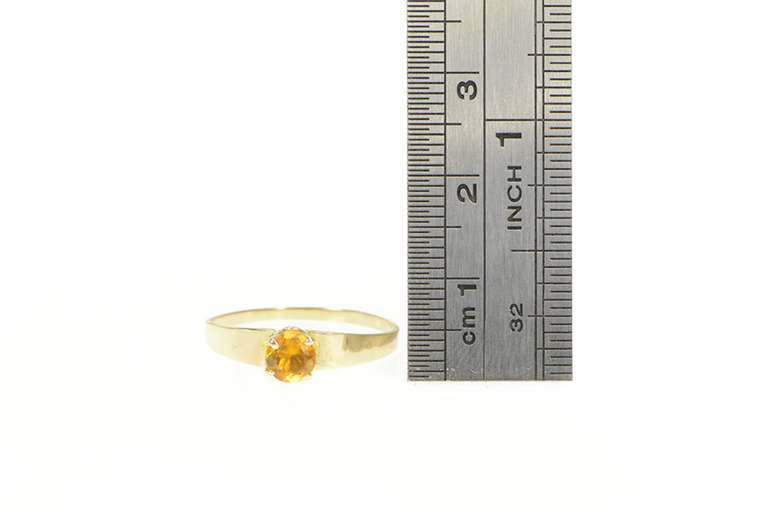 10K Yellow Gold Round Citrine Solitaire Retro Statement Ring