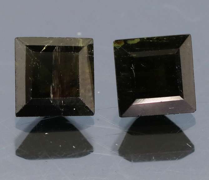 Princess cut 2.09ct midnight olive green Tourmaline pair