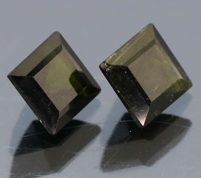 Square cut 2.22ct midnight olive green Tourmaline pair