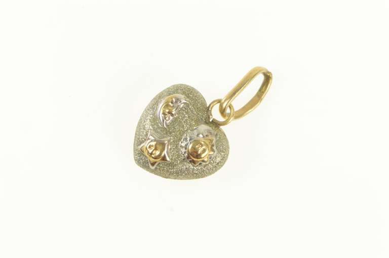 10K Yellow Gold Two Tone Star Moon Sun Puffy Heart Charm/Pendant