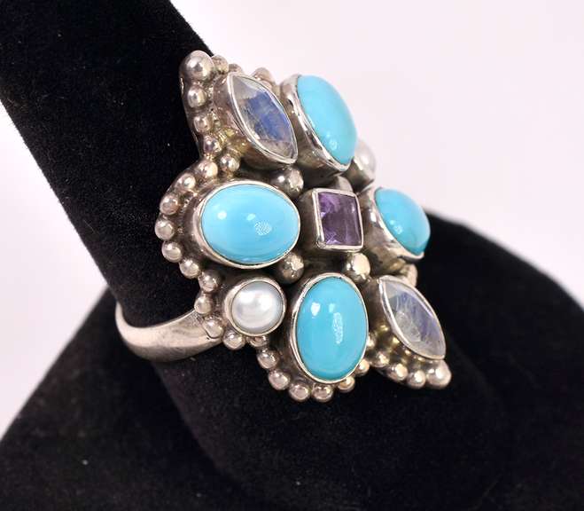 Multi-gem Sterling Silver Ring