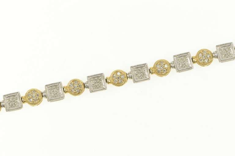 14K Yellow Gold 1.00 Ctw Diamond Two Tone Geometric Tennis Bracelet