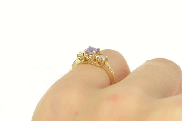 14K Yellow Gold 0.40 Ctw Tanzanite Diamond Three Engagement Ring