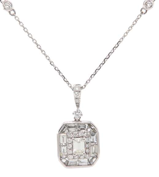 New 1.11ctw Mixed Diamond Pendant Necklace in 14K White Gold