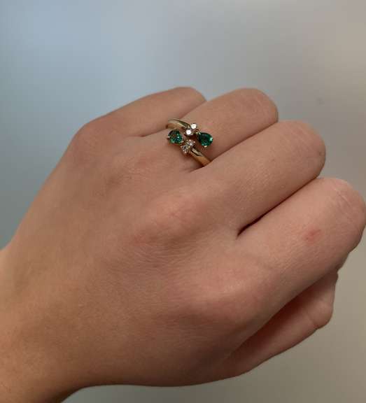 14kt Solid Yellow Gold, Emerald, and Diamond Ring