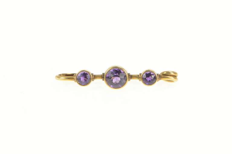 14K Yellow Gold Victorian Amethyst Inset Bar Antique Stick Pin