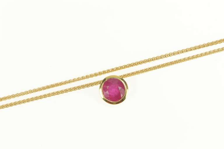 14K Yellow Gold 0.95 Ct Round Natural Ruby Solitaire Chain Necklace