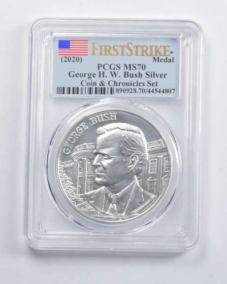 MS70 (2020) George H. W. Bush Silver Coins & Chronicles Set FS PCGS