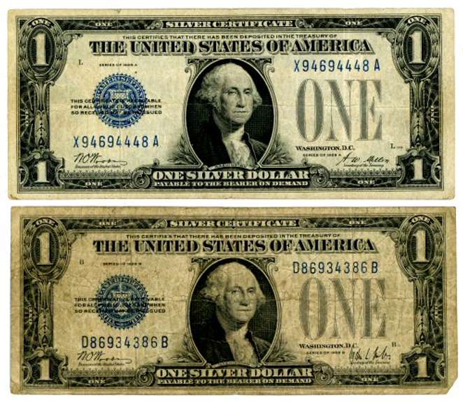 2 $1 Silver Certificates: 1928-A and 1928-B