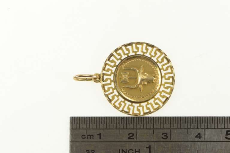 14K Yellow Gold Greek Isle of Crete KPHTH Minotaur Round Charm/Pendant
