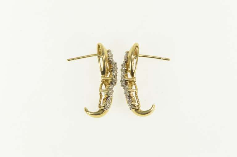 10K Yellow Gold Diamond Flower Wavy Cluster Semi Hoop Earrings