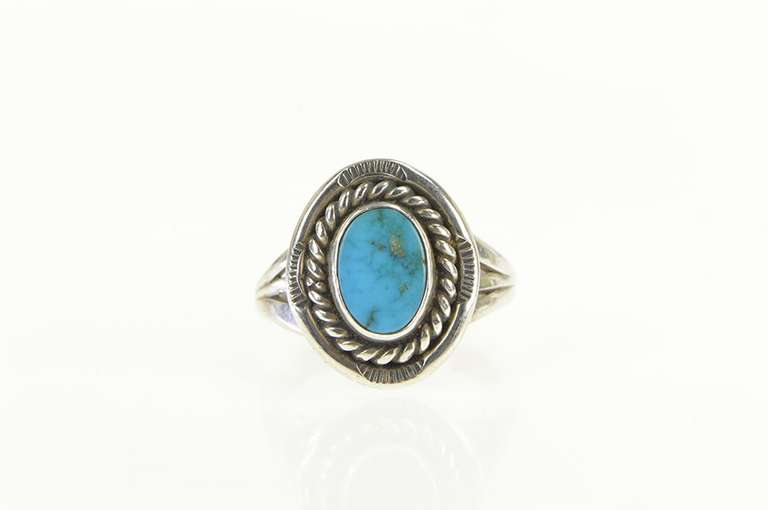 Sterling Silver Native American Turquoise Navajo Cabochon Ring