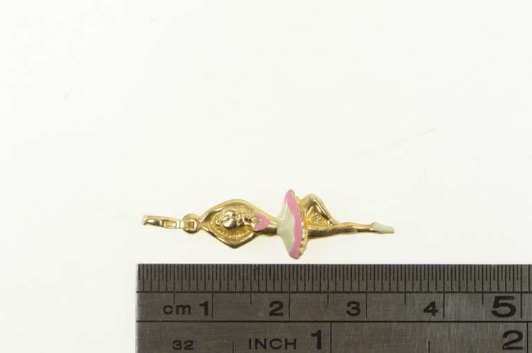 10K Yellow Gold Enamel Pink Ballerina Dancer Ballet Charm/Pendant