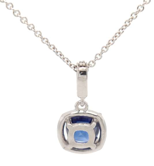 Fantastic 1.40ct Round Sapphire and 0.10ctw Diamond Frame Pendant Necklace