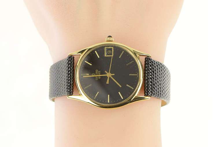 14K Concord Quartz Date Leather Band Vintage Men's Watch
