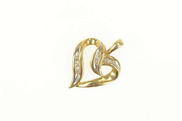 10K Yellow Gold Curvy Diamond Heart Love Symbol Valentine Pendant