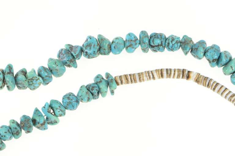 Sterling Silver Native American Raw Turquoise Onyx Beaded Necklace
