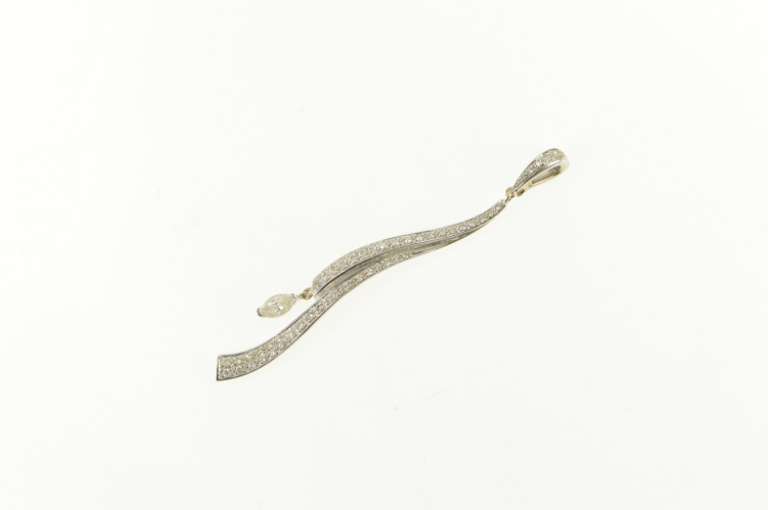 14K White Gold 0.92 Ctw Diamond Curvy Wave Drop Pendant