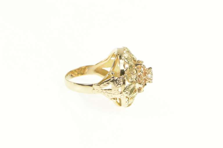 14K Yellow Gold 0.33 Ct Diamond Floral Leaf Domed Engagement Ring