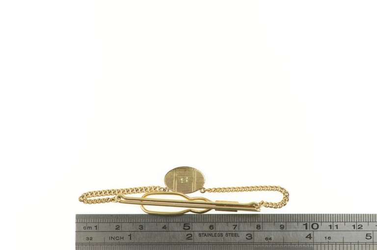 Gold Filled S Pinstripe Monogram Dangle Chain Charm Tie Bar