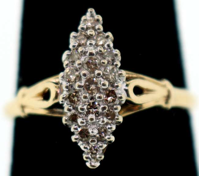 Narrow 10k Gold Diamond Cluster Ring