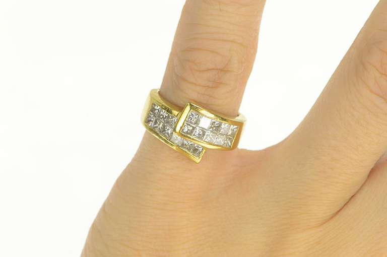 18K Yellow Gold 1.50 Ctw Princess Cut Invis. Set Bypass Band Ring