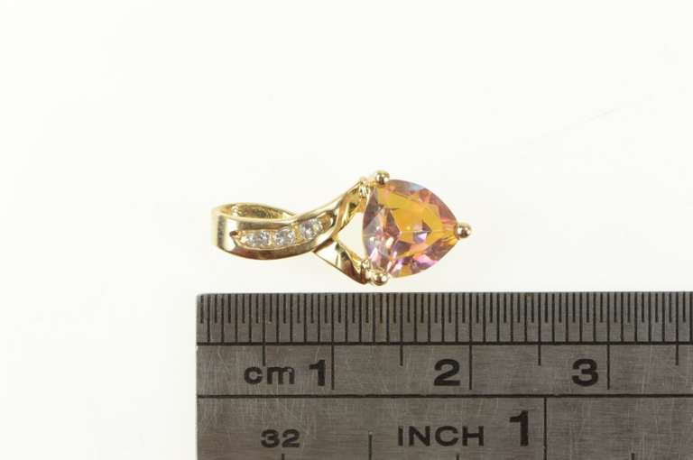 10K Yellow Gold Heart Peach Mystic Topaz Diamond Statement Pendant