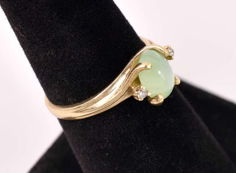 Distinct MInt Green Star Sapphire and Diamond Ring in Yellow Gold