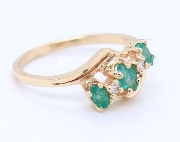 Fabulous Yellow Gold Marquoise Emerald and Diamond Ring