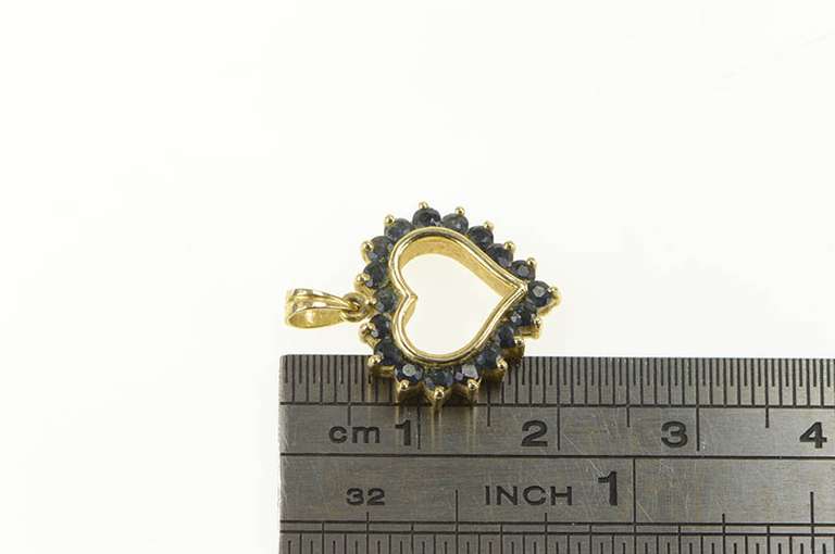 14K Yellow Gold Heart Sapphire Halo Love Symbol Classic Pendant