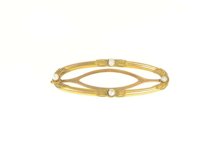 14K Yellow Gold Victorian Seed Pearl Ornate Scarf Clip