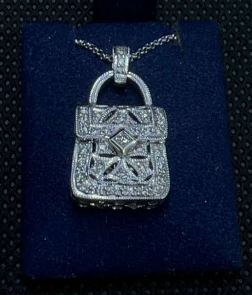 CUTE MINI PURSE DIAMOND PENDANT .35 CT 14K WHITE GOLD