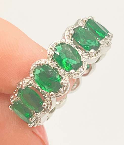 Fancy Green Gemstone & Diamond Eternity Band Ring