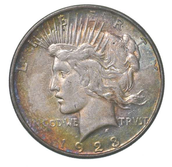 1923 Peace Silver Dollar Rainbow Toned