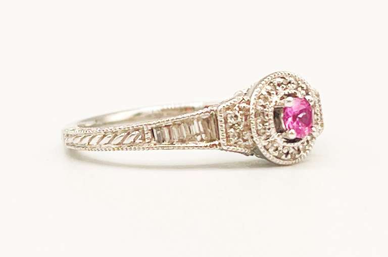 10kt Solid White Gold, Pink Sapphire, & Diamond Ring