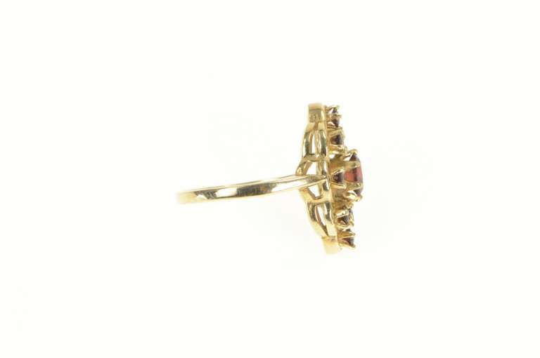14K Yellow Gold Oval Garnet Twist Halo Vintage Cocktail Ring