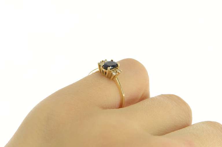 14K Yellow Gold Natural Oval Sapphire Diamond Engagement Ring