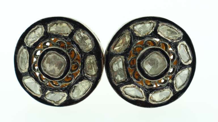 Beautiful Spiral Mine Cut Diamond Earrings with Dark Silver