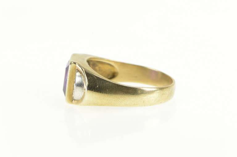 10K Yellow Gold 1930's Amethyst Diamond Accent Men's Vintage Ring