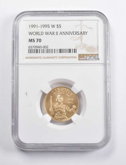 MS70 1991-1995-W $5 World War II Anniversary Gold Commemorative NGC