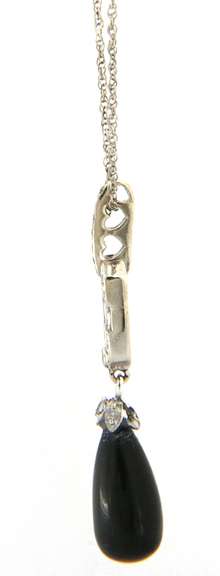 Gorgeous 0.20ctw Diamond and Onyx Art Deco Pendant Necklace