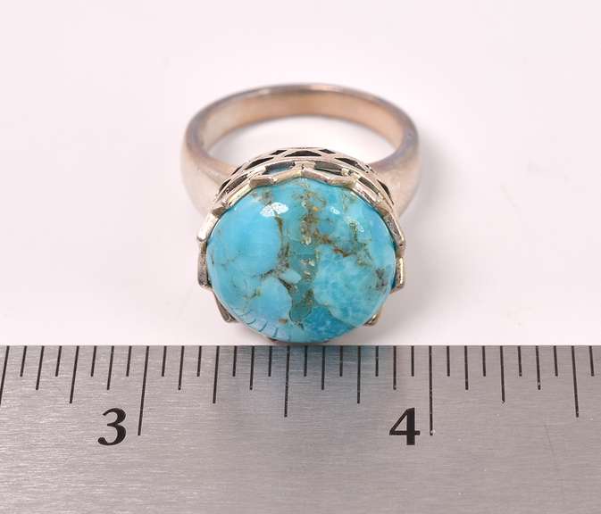 Large Turquoise Set In Sterling Ring