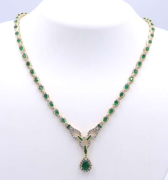 Majestic Yellow Gold Emerald and Diamond Necklace